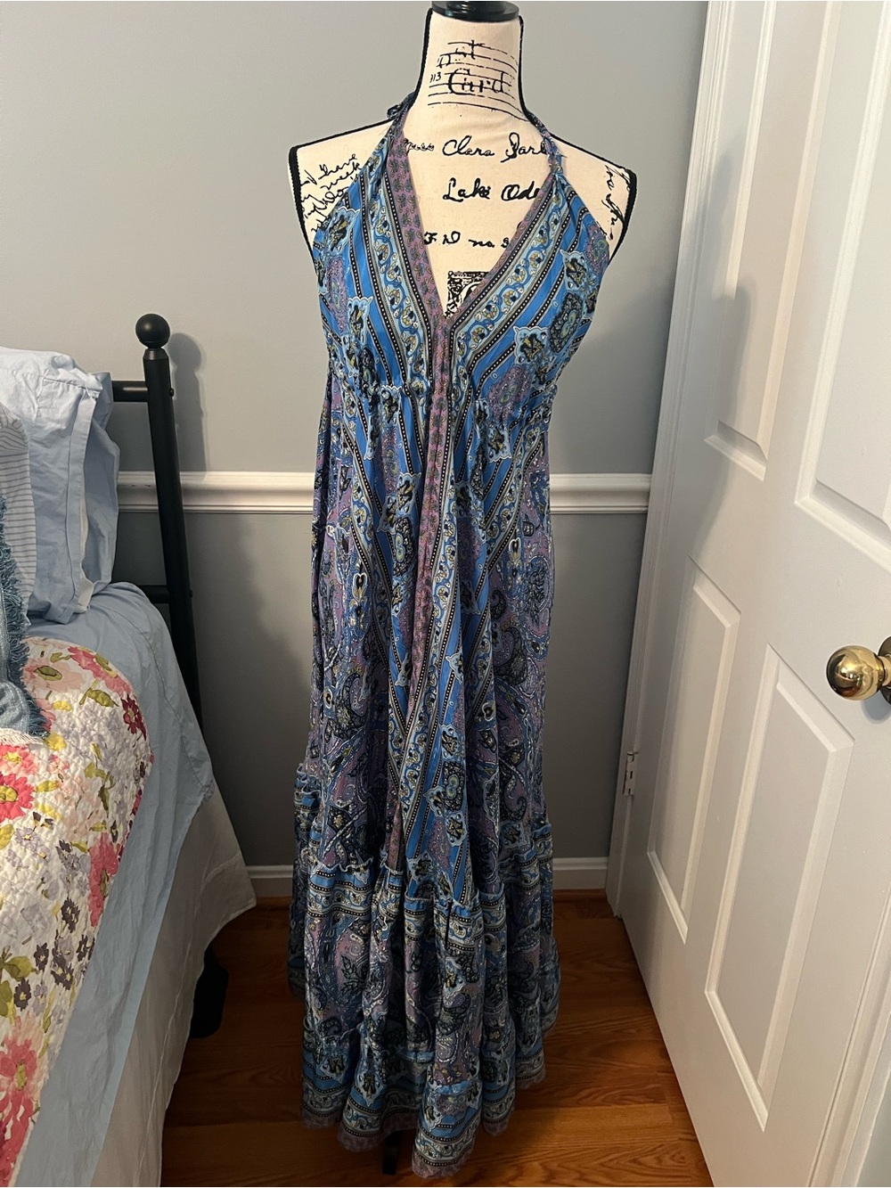 India Boutique Blue & Purple Paisley Halter Maxi Dress